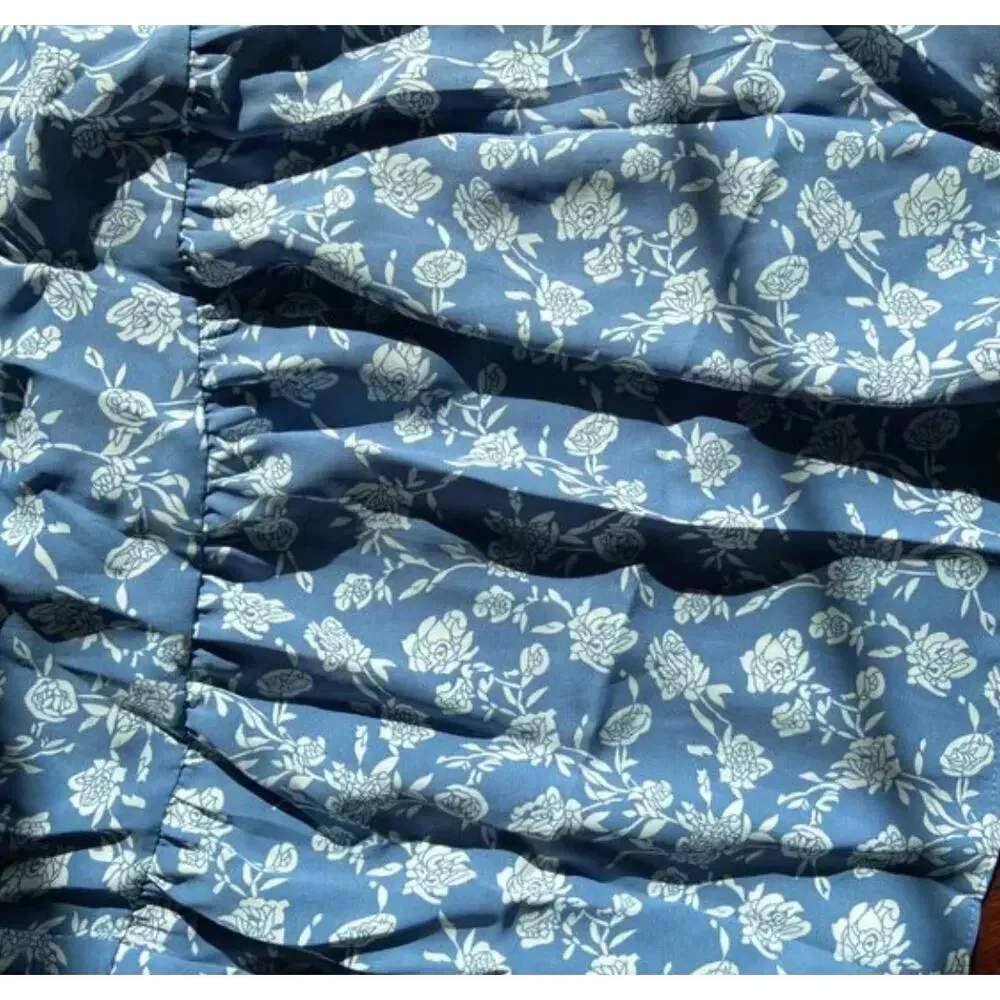NWT Blue White Floral Spaghetti Strap Flowy Wide Leg Pantsuit Jumper Jumpsuit XL - Picture 16 of 16